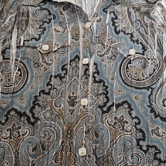 Komarov Pleated Button-Down Long Sleeves Shirt Small Blue/Cream - Picture 16 of 16